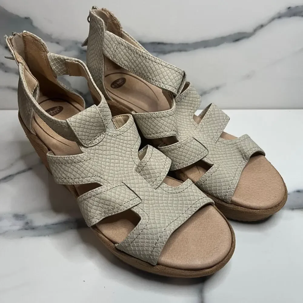 Dr Scholl's Women's Neutral Faux Leather Wedge Long Island Sandals Sz 7 EUC